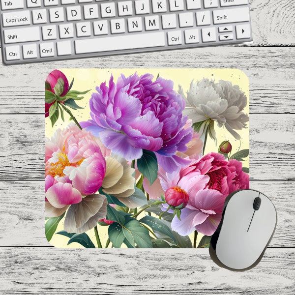 Big Peony Purple Flower Mouse Pad Sublimation, Square Round Mouse Pad Template, Digital Mouse Pad PNG, Sublimation Mouse Pad PNG, Flower PNG