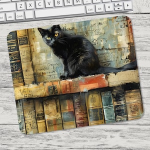 Cat at Library Junk Journal Mouse Pad Sublimation Design, Mouse Pad Sublimation, Square Mouse Pad, Template, Digital Mouse Pad PNG, Tumbler