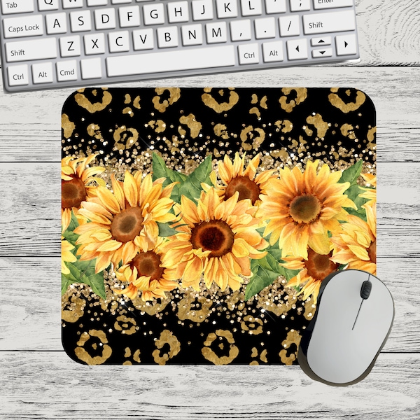 Sunflower Cheetah Flower Mouse Pad Sublimation, Square Round Mouse Pad Template Digital Mouse Pad PNG Sublimation Mouse Pad PNG Flower PNG