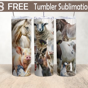 Farm Animals Cow Horse Pig Goat Donkey Sheep Sublimation Design Template Instant Digital Design Download PNG | 20 oz Skinny Tumbler Wrap