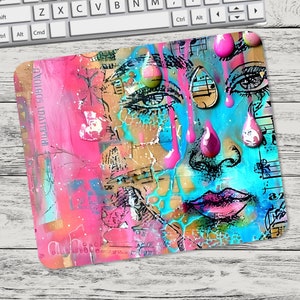 Face Teal Pink Junk Journal Mouse Pad Sublimation Design, Mouse Pad Sublimation, Square Mouse Pad, Template, Digital Mouse Pad PNG, Tumbler