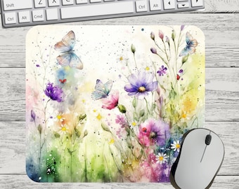 Pastel Wildflower Butterfly Flower Mouse Pad Sublimation Square Round Mouse Pad Template Digital Mouse Pad PNG Sublimation Mouse Pad PNG