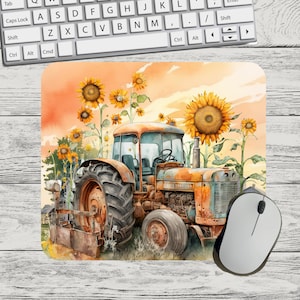 Sunflower Farm Tractor Flower Mouse Pad Sublimation Square Round Mouse Pad Template Digital Mouse Pad PNG Sublimation Mouse Pad PNG