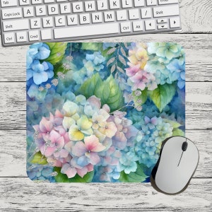 Pink Blue Hydrangea Floral Flower Mouse Pad Sublimation Square Round Mouse Pad Template Digital Mouse Pad PNG Sublimation Mouse Pad PNG