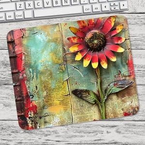 Red Sunflower Journal Mouse Pad Sublimation Design, Mouse Pad Sublimation, Square Mouse Pad, Template, Digital Mouse Pad PNG, Tumbler