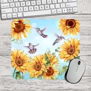 Sunflower Hummingbird Flower Mouse Pad Sublimation Square Round Mouse Pad Digital Mouse Pad PNG Sublimation Mouse Pad PNG Flower PNG