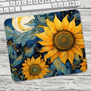 Celestial Sunflower Floral Flower Mouse Pad Sublimation Mouse Pad Template Digital Mouse Pad PNG Sublimation Mouse Pad PNG