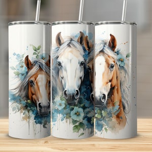 Horse Family Baby Floral Skinny Tumbler Wrap Sublimation Design Template Instant Digital Design Download PNG, 20 oz Skinny Tumbler Wrap