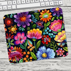 Vibrant Embroidered Flowers Mouse Pad Sublimation Design, Mouse Pad Sublimation, Square Mouse Pad, Template, Digital Mouse Pad PNG, Tumbler