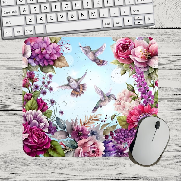 Purple Fuschia Hummingbird Flower Mouse Pad Sublimation Square Round Mouse Pad Template Digital Mouse Pad PNG Sublimation Mouse Pad PNG