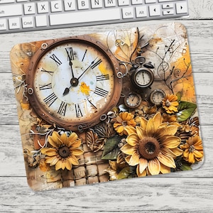 Clock Time and Sunflowers Mouse Pad Sublimation Design, Mouse Pad Sublimation, Square Mouse Pad, Template, Digital Mouse Pad PNG, Tumbler