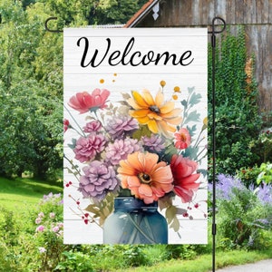 Welcome Wildflower Meadow Flower Bouquet Floral 12x18 Garden Flag Sublimation Design, Digital Download, Sublimation Graphics PNG Flower PNG