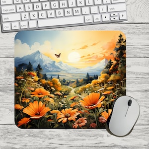Flower Meadow Sunrise Butterfly Mouse Pad Sublimation Square Round Template Digital Mouse Pad PNG Sublimation Mouse Pad PNG Flower png