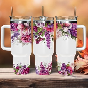 Fuschia Flower 40 oz Tumbler Wrap Sublimation Design Template Instant Digital Download PNG Tumbler Design Floral Tumbler Wrap