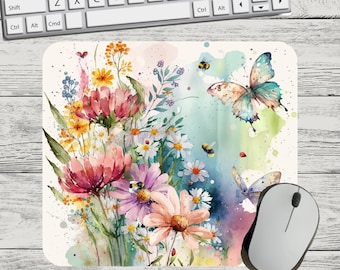 Butterfly Wildflower Floral Flower Mouse Pad Sublimation Square Round Mouse Pad Template Digital Mouse Pad PNG Sublimation Mouse Pad PNG