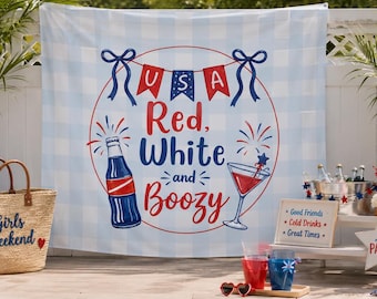 Tapiz patriótico rojo, blanco y con licor, telón de fondo para fiesta americana, pancarta para fiesta en la piscina de fin de semana de chicas, decoración con la bandera de EE. UU. del 4 de julio