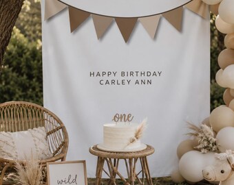 Pancarta personalizada de feliz cumpleaños, telón de fondo de cumpleaños bohemio, letrero de decoración de fiesta personalizado, pancarta de primer cumpleaños, cumpleaños de adolescente