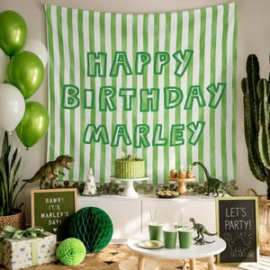 Personalized Happy Birthday Tapestry Banner, Striped Backdrop Party Decor Sign, Adult Child Tween Birthday Backdrop