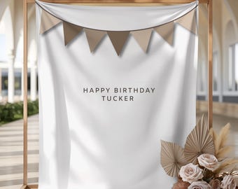 Pancarta de tapiz de cumpleaños estilo boho personalizada, letrero de fondo para fiesta personalizado