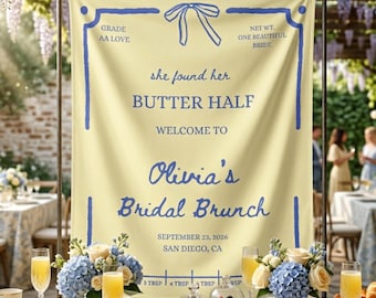 Tapiz personalizado para brunch nupcial con temática de mantequilla, telón de fondo para fiesta temática de mantequilla, decoración coqueta.