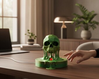 Low Poly Skull Lamp Stand Memento Mori Decor – LED Light Base – Gothic Home Decor – Modern Skull Sculpture Stoicism Stoic