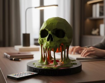 Low Poly Skull Lamp Stand Memento Mori Decor – LED Light Base – Headphone Stand – Gothic Home Decor – Modern Skull Sculpture Stoicism Stoic