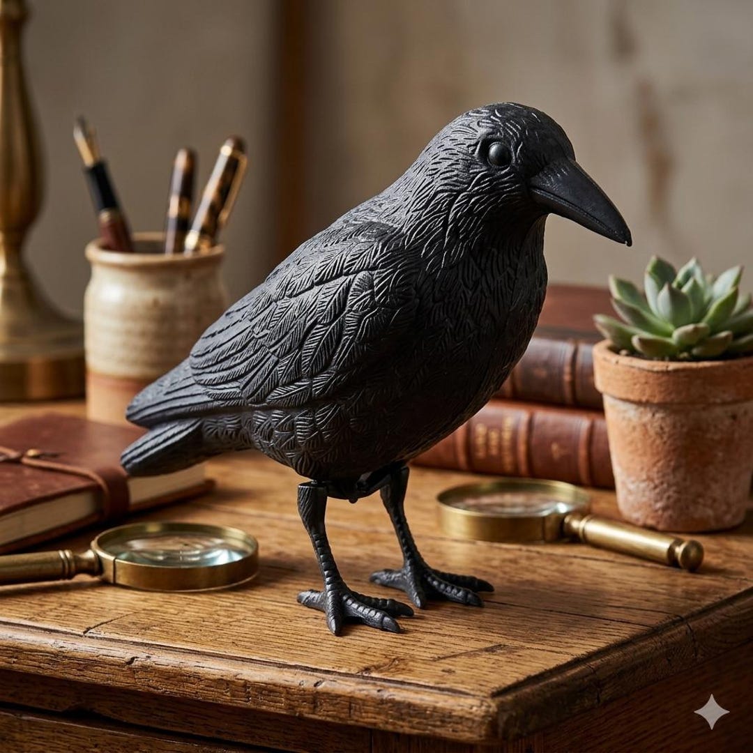 Hand Carved Wooden Raven Figurine | Miniature Black Crow Statue ...
