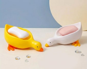 Jabonera 3D con forma de pato y orificio de drenaje, organizador de baño con drenaje automático.