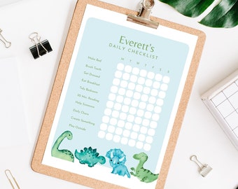 Editable Dinosaur Chores and Reward Chart, Daily Routine Chart