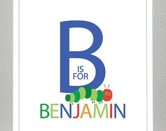 Wall art for kids, Personalized name print - 8x10 - The Hungry Caterpillar