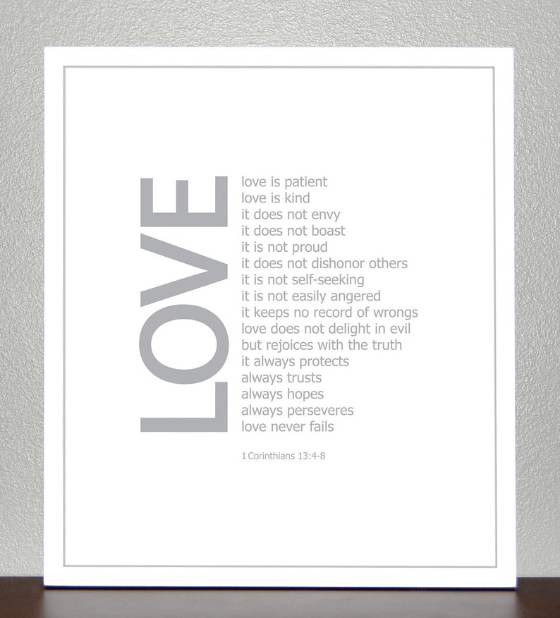 5x7 LOVE bible verse 1 Corinthians 13:4-8 image 1