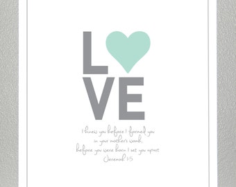 Nursery Decor -8x10 print -  mint and gray - Jeremiah 1:5