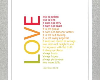 1 Corinthians 13:4-8 ( Rainbow Colors ) Print