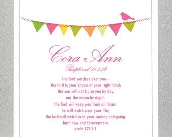 Baptism Gift - 5x7 print ( personalized with name and date ) - Bible Verse - Psalm 121: 5-8