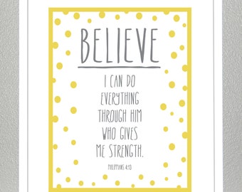 Philippians 4:13 (Yellow and Gray) - Lord gives me strength - 8x10 print