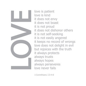 5x7 LOVE bible verse 1 Corinthians 13:4-8 image 2