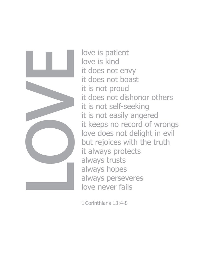 5x7 LOVE bible verse 1 Corinthians 13:4-8 image 2