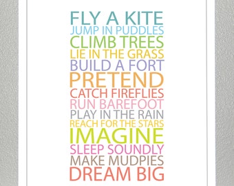 Girls room wall decor, Inspiration quote prints for children - BE A KID - 8x10 Poster