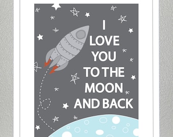 Rocketship, Love you to the moon and back- 11x14