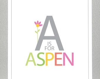 Girls room wall decor, Personalized name print with flower- 8x10