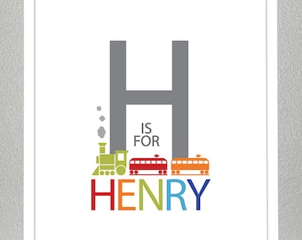 Train Wall Art, kids personalized name print - print
