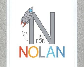 Rocketship, Personalized name print - 8x10 - Boy Version