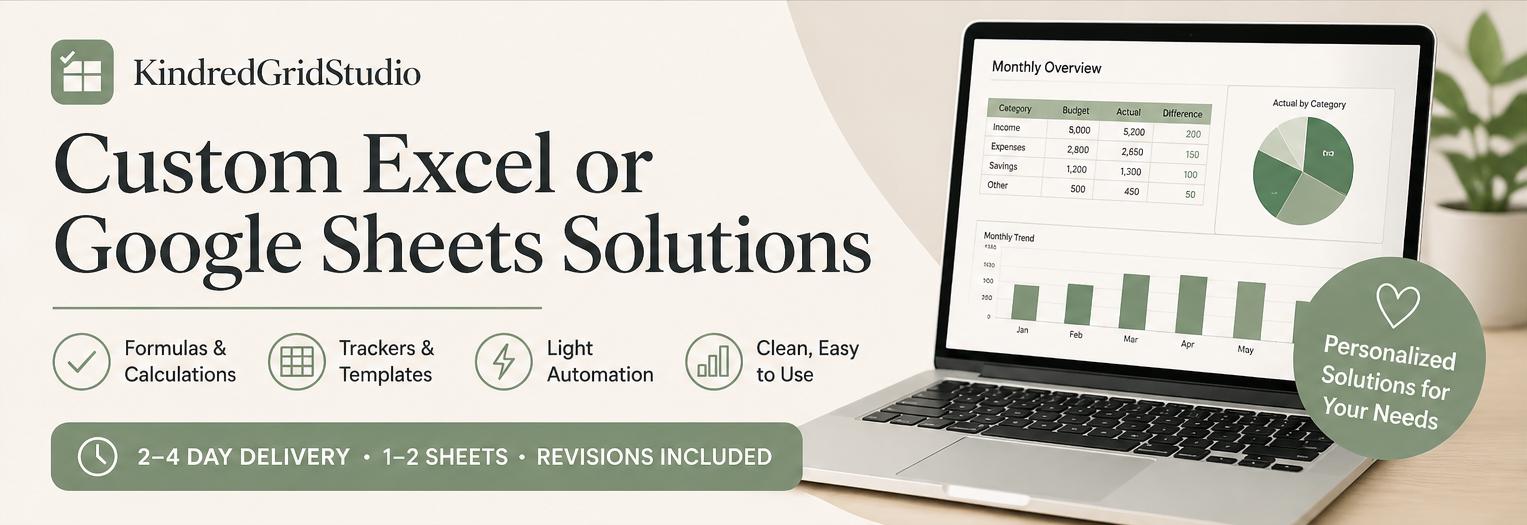 Custom Excel or Google Sheets Help | Formulas, Automation, Trackers ...