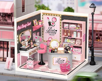 Rolife DW026 Pink Beauty Secret DIY Miniature House Kit, Cute Makeup Store Decor