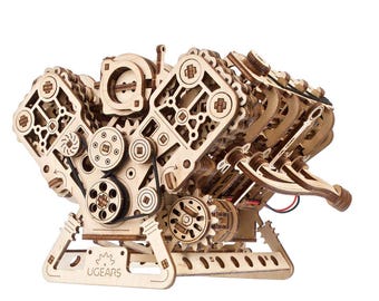 UGEARS V8 Engine Wooden Model Kit, Mechanical 3D Puzzle for Adults
