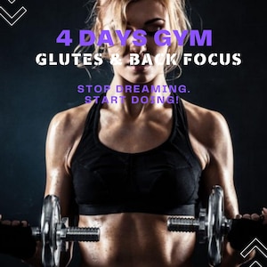 4-Day Gym Program for Glutes & Back Pain – Hypertrophy Workout Plan for Women/Men – Weight Training Guide PDF + 8-12 Week Gym Tracker