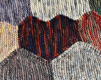 Cottage Hearts Quilt - DIGITAL KNITTING PATTERN - Pieced Join-as-you-go Scrappy Garter Blanket