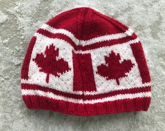 Canadian Beanie Knitting Pattern - DIGITAL DOWNLOAD - Beret and Headband options -Maple Leaf Toronto Ottawa Hockey Toque Hand Knit Fair isle