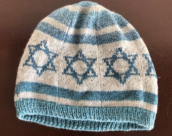 Israeli Beanie - DIGITAL DOWNLOAD Knitting Pattern - Stranded colorwork - Knit Hat Winter Hanukah Chanukah - Israel Holy Day Torah Jewish