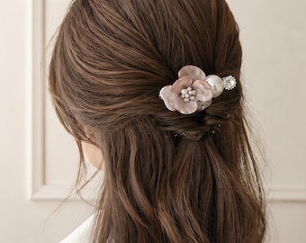Bridal Hair Comb Pink Flower Pearl Crystal, Elegant Wedding Hair Comb, Blush Floral Hair Piece for Bride Bridesmaid, Vintage Style